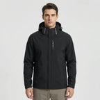 Gray Men's Hooded Waterproof Rain Coat — Andie Everyday Windproof Zip-Up - Front Studio Black