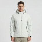 White Men's Hooded Waterproof Rain Coat — Andie Everyday Windproof Zip-Up - Front Studio
