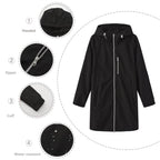 Black Women's Hooded Waterproof Rain Jacket - Detail Callouts
