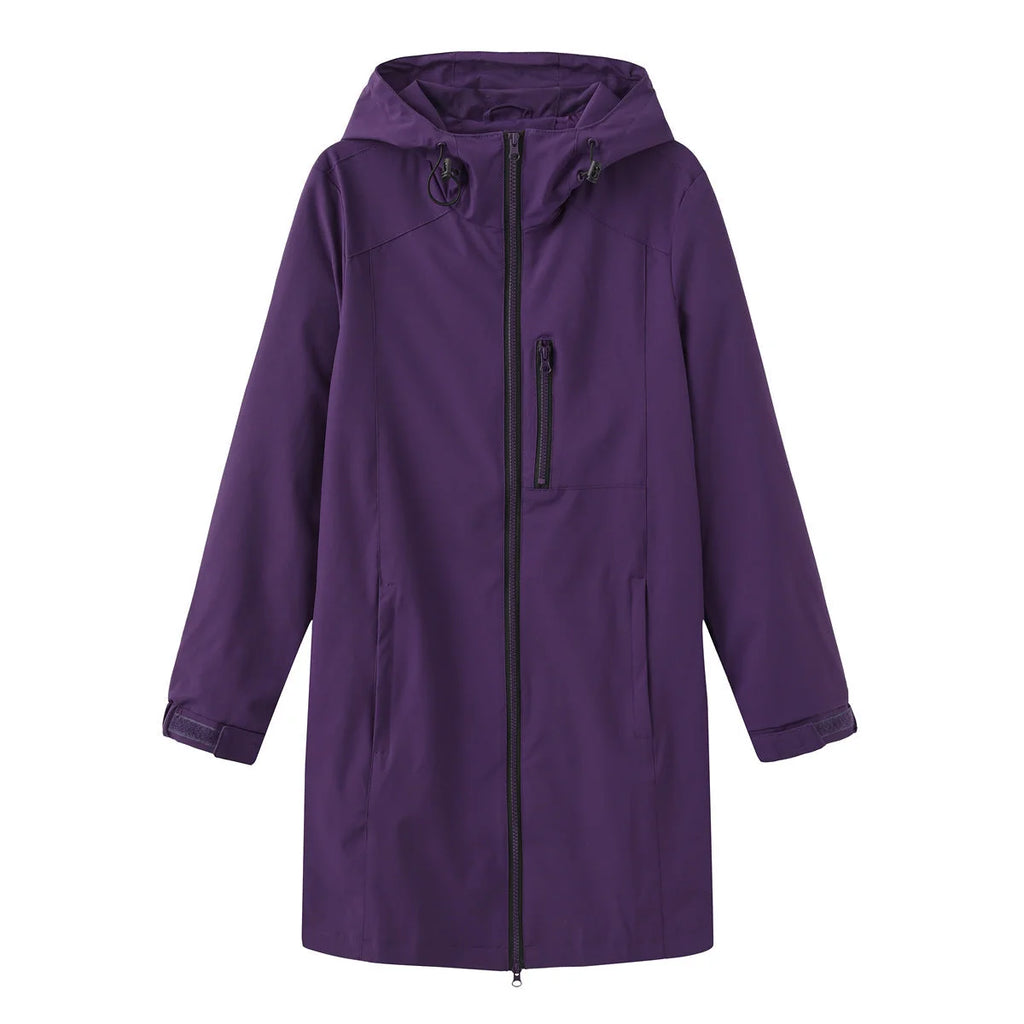 Dark Violet Women's Hooded Waterproof Rain Jacket - Flat Lay Purple