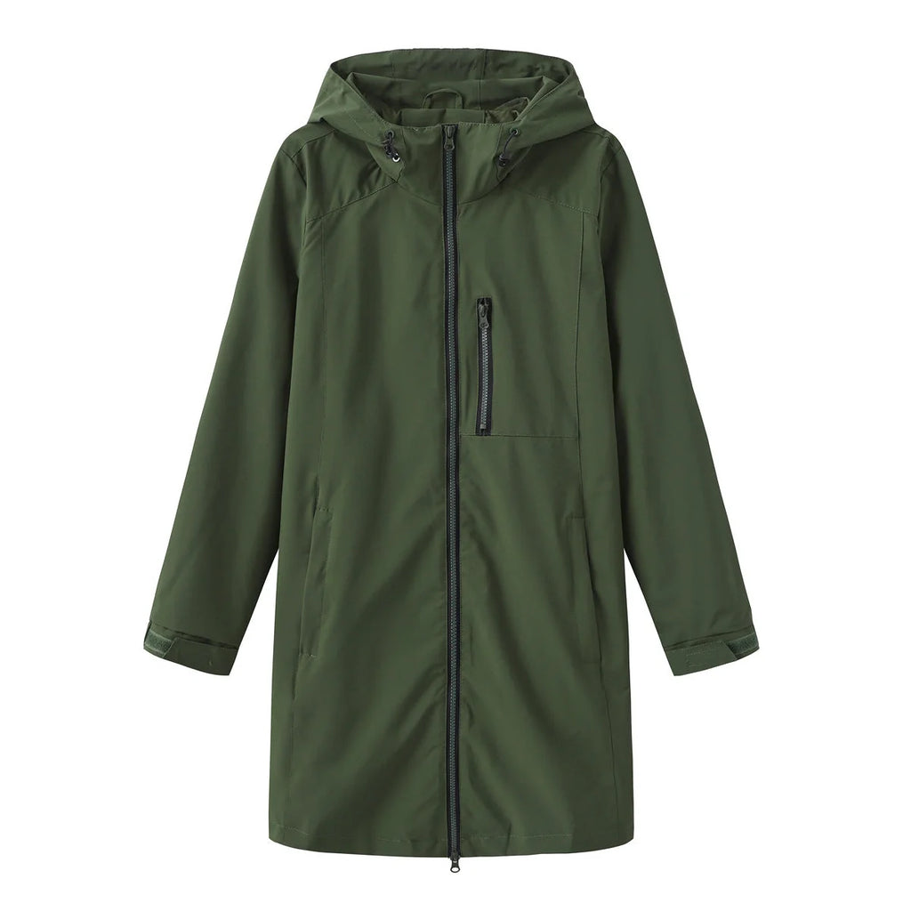Women's Hooded Waterproof Rain Jacket - Flat Lay Green