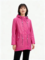 Pink Women's Hooded Waterproof Rain Jacket — Sofie Zip-Up Drawstring Lightweight - Front Studio