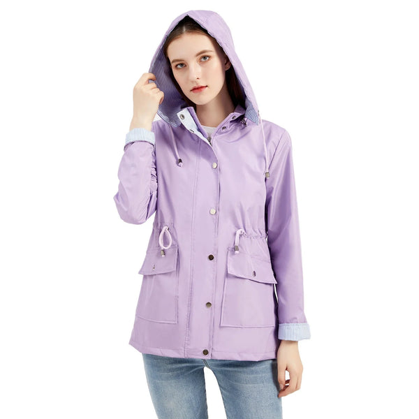 Women's Waterproof Rain Jacket — Pearl Zip-Up Hooded Drawstring
