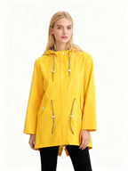 Yellow Women's Hooded Waterproof Rain Jacket — Sofie Zip-Up Drawstring Lightweight - Front Full