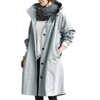 Light Blue Women's Waterproof Raincoat in Cotton-Blend Fabric with Hooded Drawstring & Side Pockets - Studio White