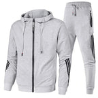 Grey Men's Tracksuit with Hooded Zip-Up Jacket & Striped Jogger Pants — Theo