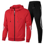 Red Men's Tracksuit with Hooded Zip-Up Jacket & Striped Jogger Pants — Theo