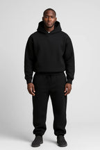 Black Men's Hoodie Jogger Set with Drawstring Waist & Relaxed Fit