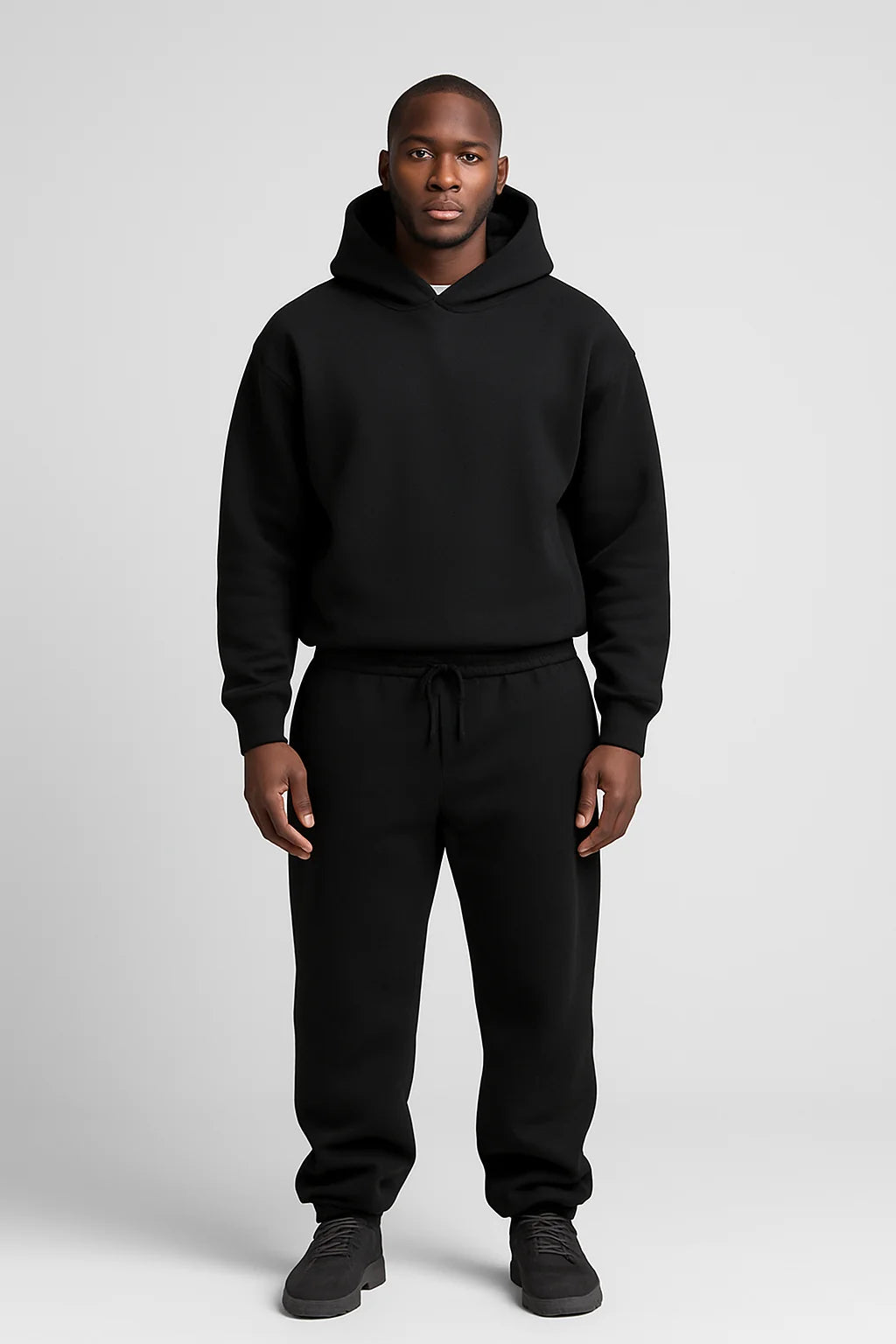 Black Men's Hoodie Jogger Set with Drawstring Waist & Relaxed Fit