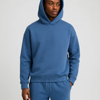 Blue Men's Hoodie Jogger Set with Drawstring Waist & Relaxed Fit