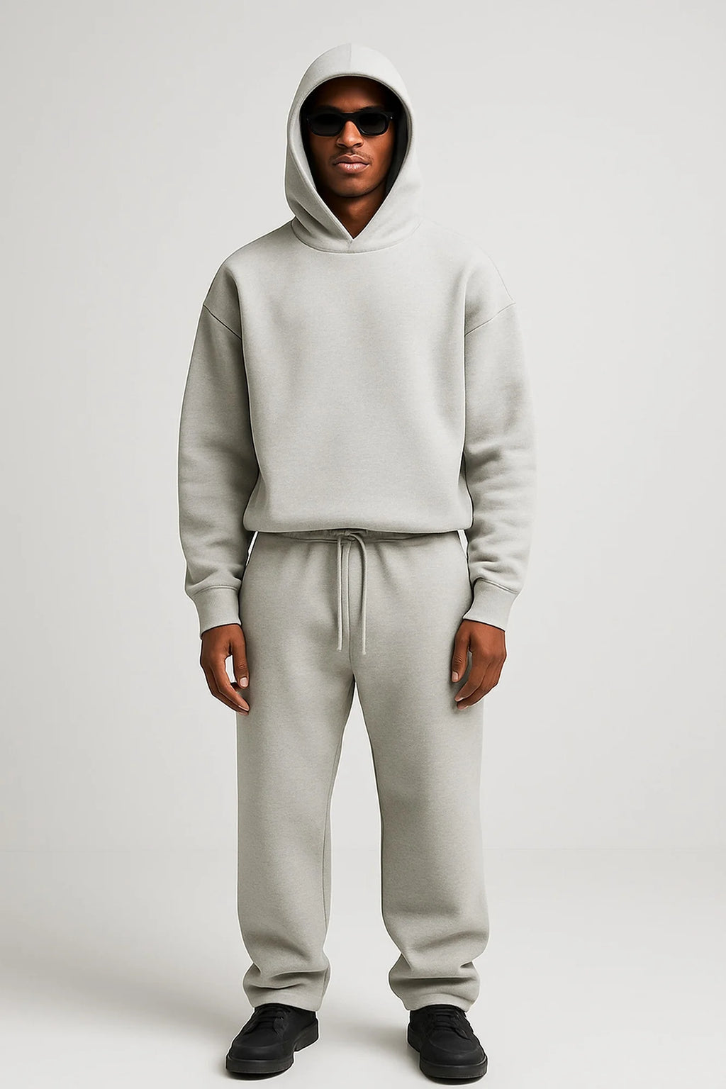 Light Grey Men's Hoodie Jogger Set with Drawstring Waist & Relaxed Fit