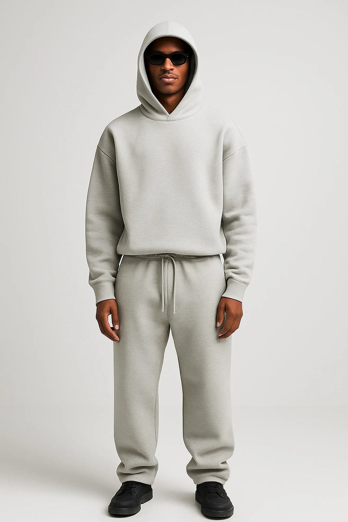 Light Grey Men's Hoodie Jogger Set with Drawstring Waist & Relaxed Fit