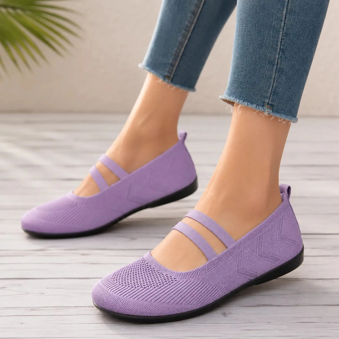 Lilac Women's Knit Mary Flats — Jillian Everyday Elastic-Strap Slip-On - Front Full Studio
