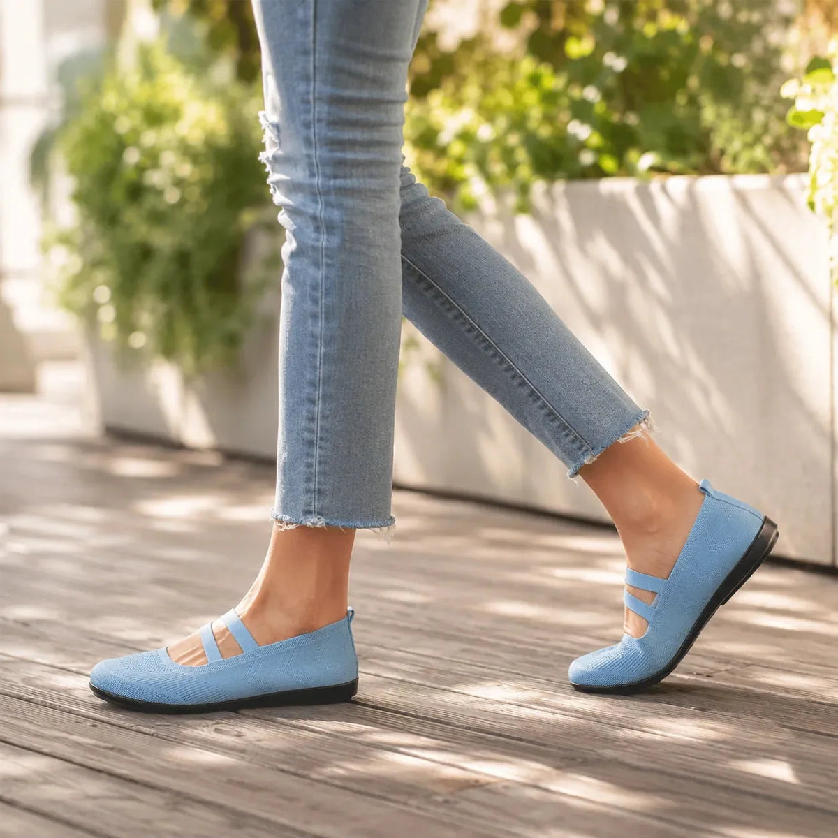 Women's Knit Mary Flats - Side Profile Walking