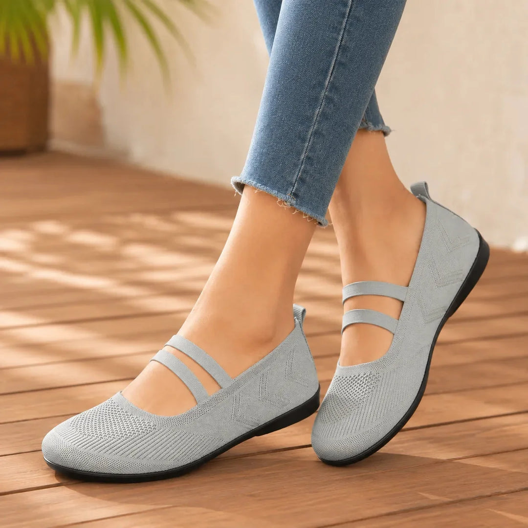 Sky Blue Women's Knit Mary Flats — Jillian Everyday Elastic-Strap Slip-On - Side Walking Studio