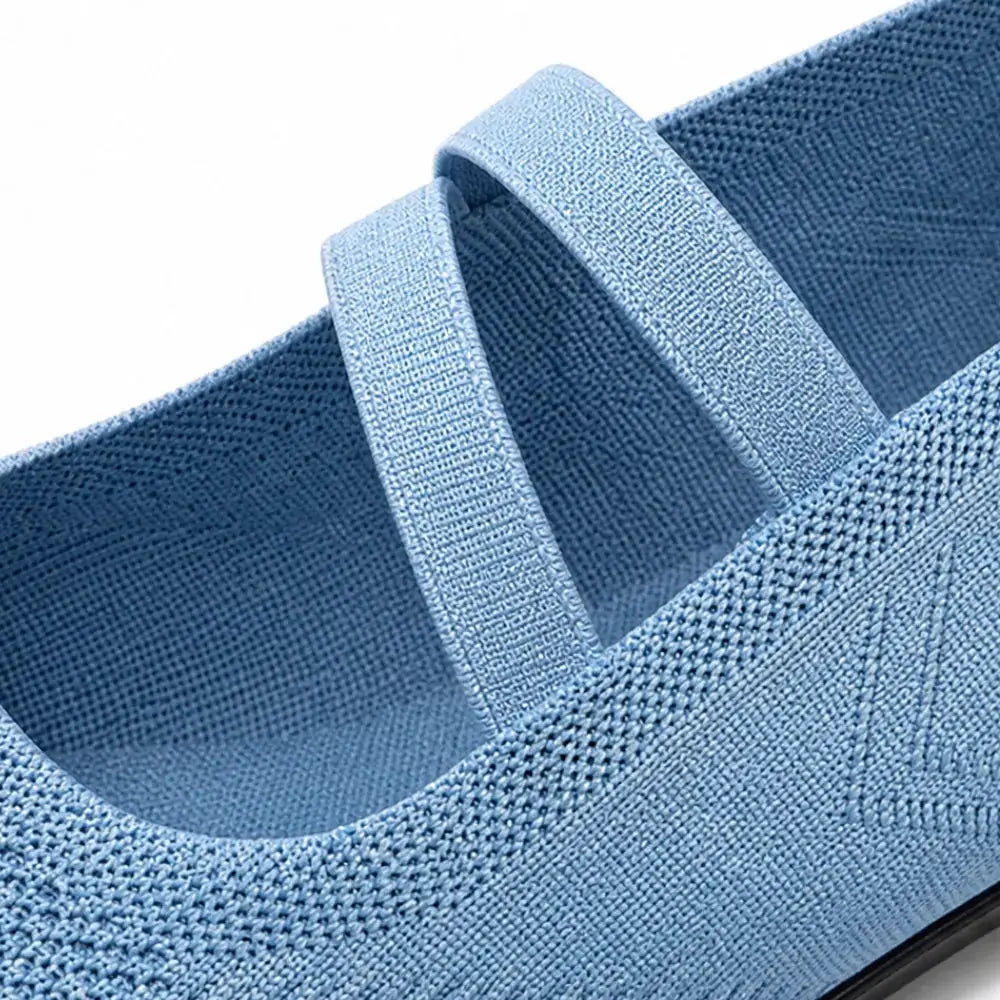 Sky Blue Women's Knit Mary Flats — Jillian Everyday Elastic-Strap Slip-On - Strap Close Up