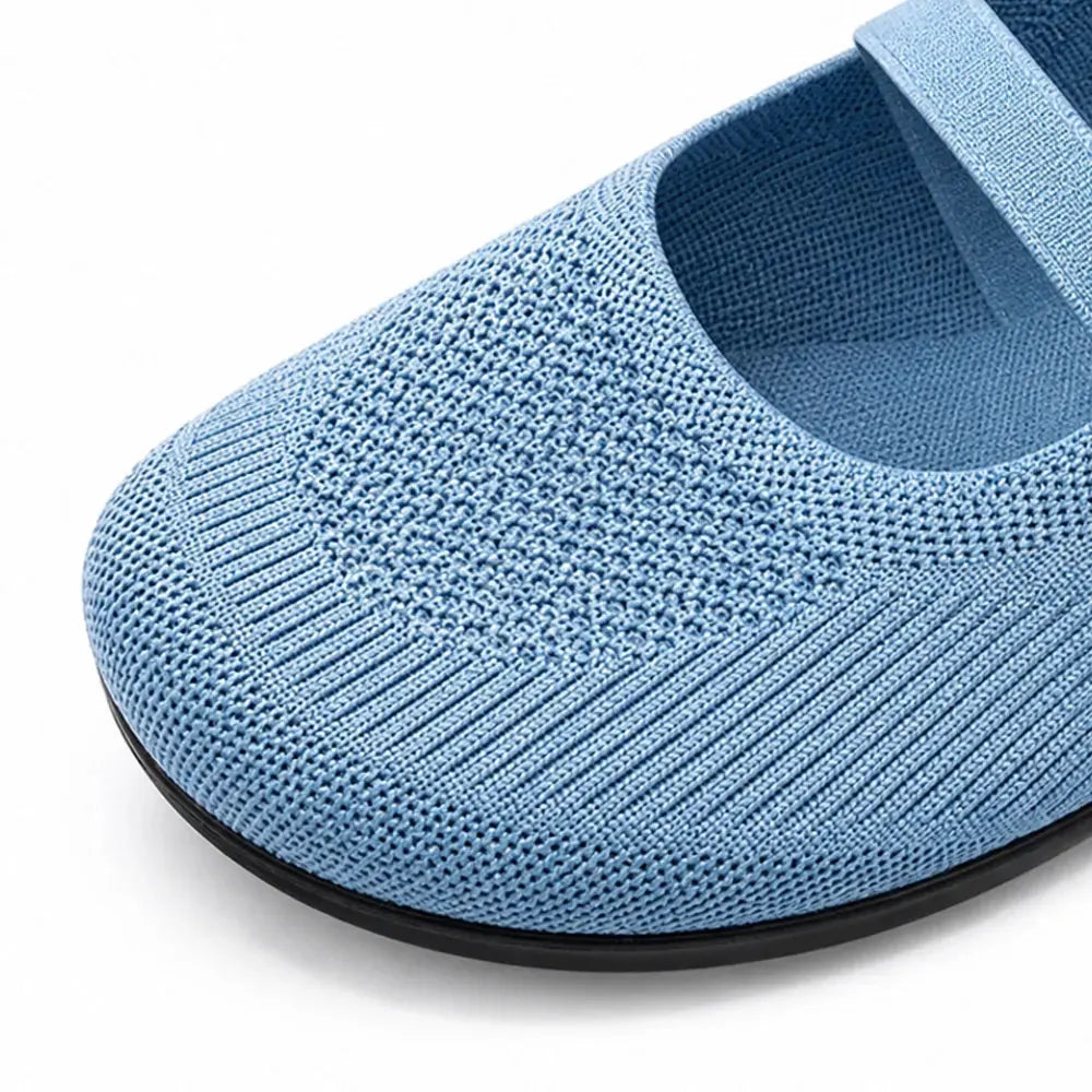Sky Blue Women's Knit Mary Flats — Jillian Everyday Elastic-Strap Slip-On - Toe Close Up