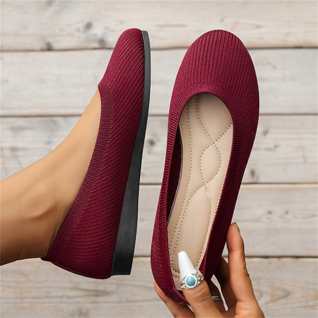 Red Women's Knit Ballet Flats — May Slip-On Orthopedic Cushioned - Held Side Pair