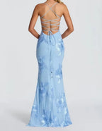 Light Blue Women's Lace Fitted Maxi Dress — Verity Sweetheart Neckline Mermaid - Back Detail