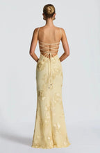 Yellow Women's Lace Fitted Maxi Dress — Verity Sweetheart Neckline Mermaid - Back Detail