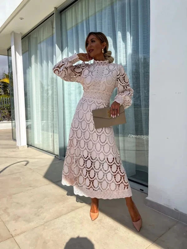 Women's Lace Midi Dress — Rhiannon Long Sleeve High Neck