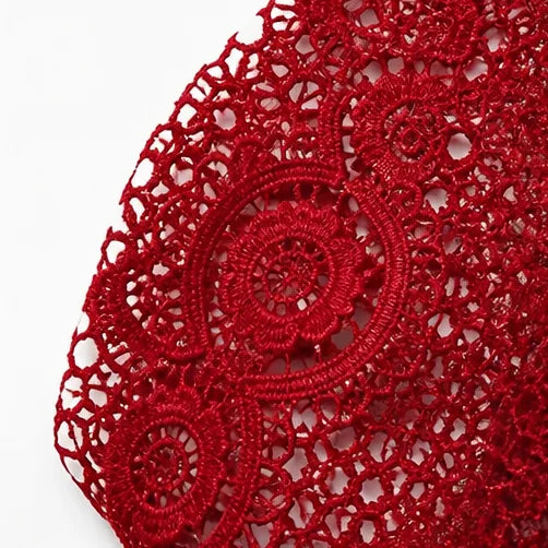 Burgundy Women's Lace Sleeve Top with Button-Front V-Neck & Ribbed Knit — Philippa - Close Up Lace Pattern