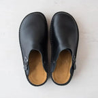 Men's Leather Mules with Adjustable Buckle & Cushioned Footbed - Top Down