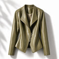 Women's Leather Jacket with Asymmetric Zip & Layered Collar — Eden