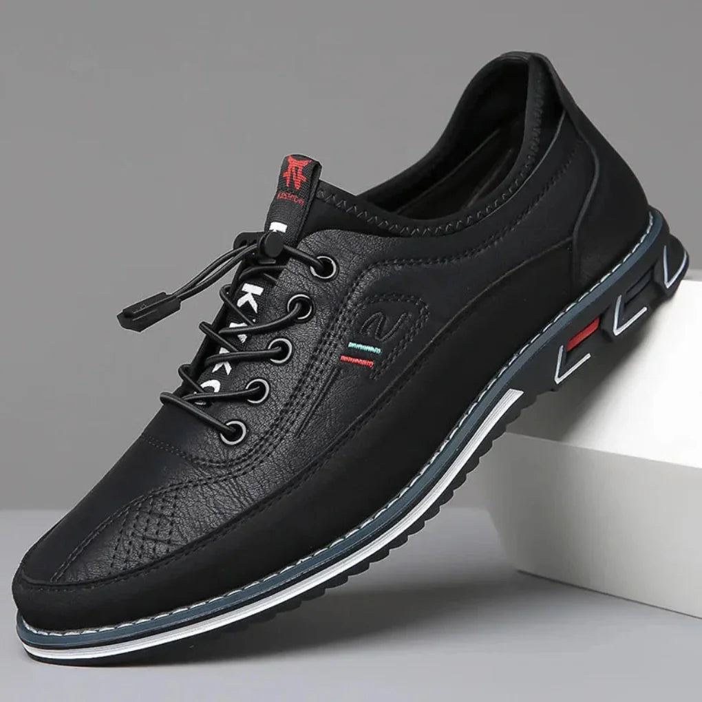 Black Men's Lace-Up Oxford Shoes — Harrison Leather Non-Slip Casual - Lace Up Detail