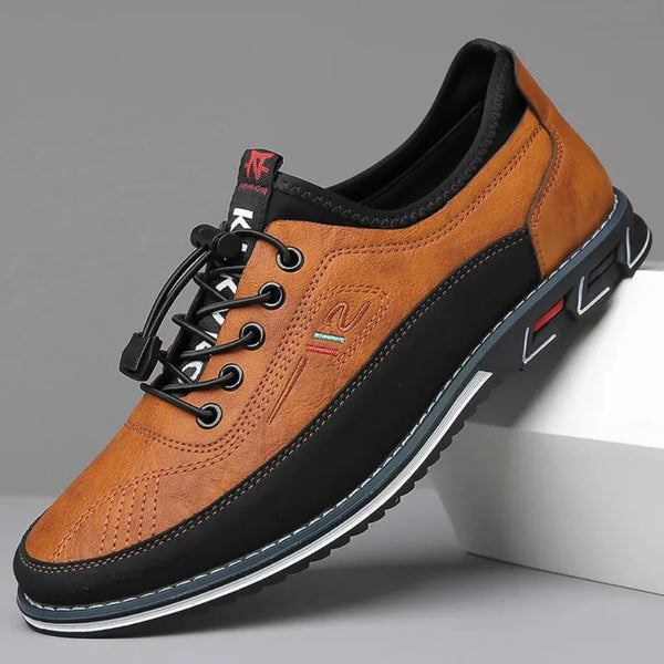 Brown Men's Lace-Up Oxford Shoes — Harrison Leather Non-Slip Casual - Side Profile Single