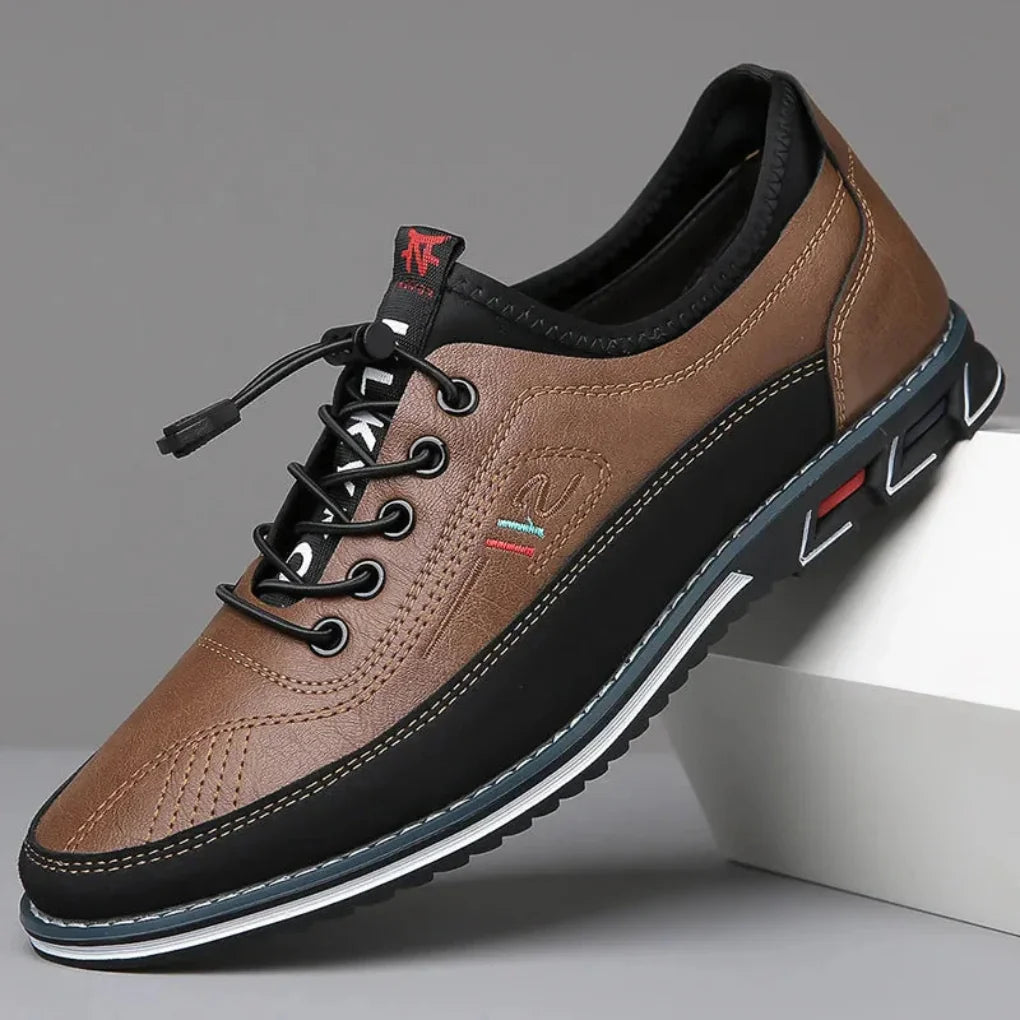 Dark Brown Men's Lace-Up Oxford Shoes — Harrison Leather Non-Slip Casual - Side Angle Detail
