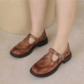 Women's T-Strap Leather Mary Janes — Jane Burnished Buckle Brogue