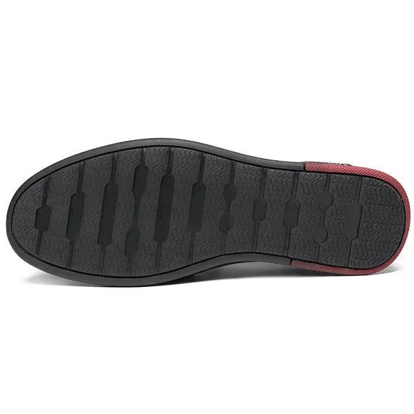 Black Men's Leather Slip-On Shoes — Ethan Cushioned Moc-Toe Work Loafers - Sole Detail