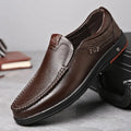 Men's Leather Slip-On Shoes — Ethan Cushioned Moc-Toe Work Loafers