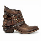 Women's Vintage Chain Boots with Studded Buckle Straps for a Relaxed Fit — Mae