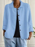 Women's Lightweight Linen Blazer — Maxine Button-Front Collared Long Sleeve