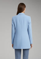 Blue Women's Long Blazer — Yvette Wool Notched Collar Patch Pocket - Back Full