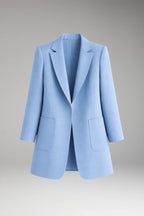 Blue Women's Long Blazer — Yvette Wool Notched Collar Patch Pocket - Product Only Front