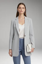 Gray Women's Long Blazer — Yvette Wool Notched Collar Patch Pocket - Front Neutral Pose
