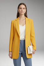 Yellow Women's Long Blazer — Yvette Wool Notched Collar Patch Pocket - Front Styled Clutch