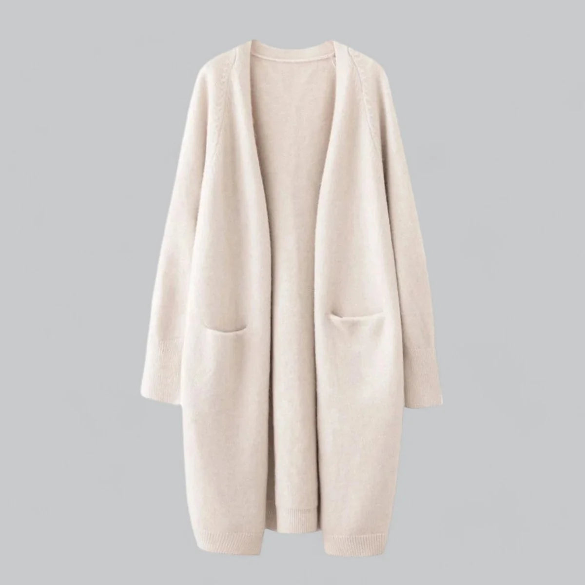 Black Women's Long Oversized Cashmere Cardigan with Open Front & Pockets - Worn Front Styled