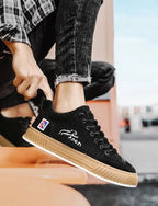 Black Women's Low Top Sneakers with Lace-Up Closure & Cushioned Platform Sole — Hannah - Held In Hand