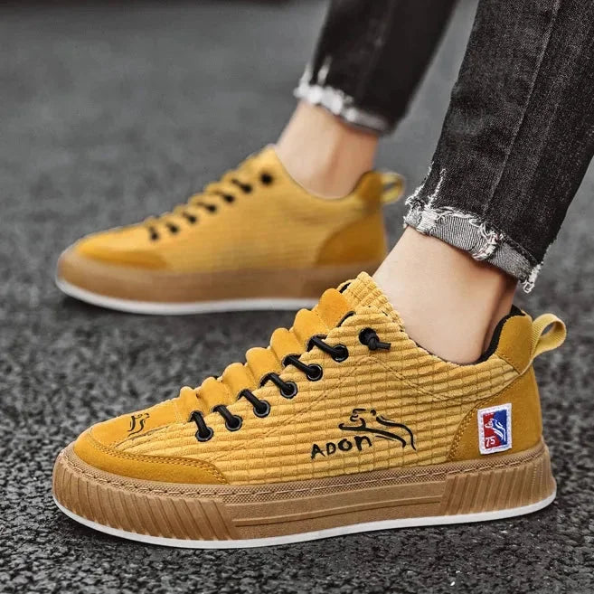 Camel Women's Low Top Sneakers with Lace-Up Closure & Cushioned Platform Sole — Hannah - Front Close Up