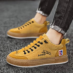 Camel Women's Low Top Sneakers with Lace-Up Closure & Cushioned Platform Sole — Hannah - Front Close Up