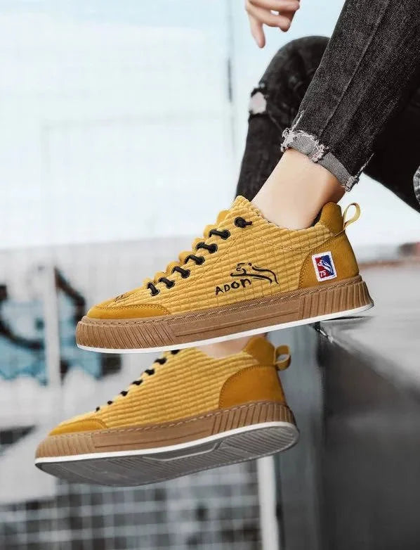 Women's Low Top Sneakers with Lace-Up Closure & Cushioned Platform Sole - Seated Side View