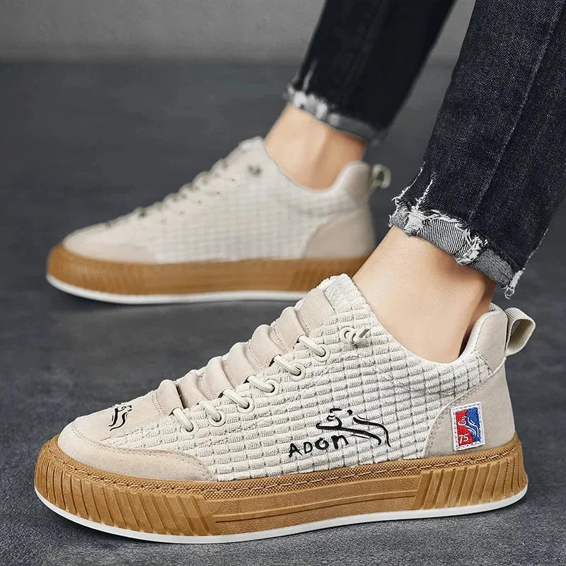 White Women's Low Top Sneakers with Lace-Up Closure & Cushioned Platform Sole — Hannah - Front Side Worn