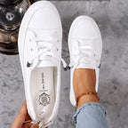 White Women's Low Top Leather Sneakers with Lace-Up Closure — Monroe