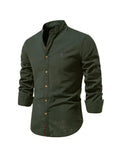 Men's Long Sleeve Shirt with Mandarin Collar & Button-Front Design — Edward