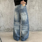 Blue Men's Baggy Jeans with High-Waisted Fit & Whisker Fading - Back Full