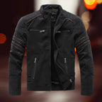 Black Men's Leather Biker Jacket with Zip Pockets & Soft Lining — Daniel
